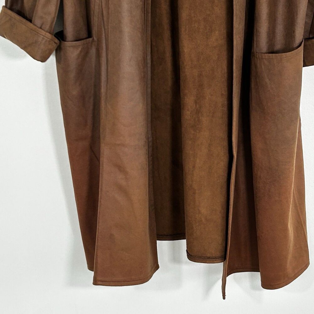 Soft Surroundings Faux Suede Duster Jacket Size 1X Brown Coat Open Front Pockets - Picture 5 of 10